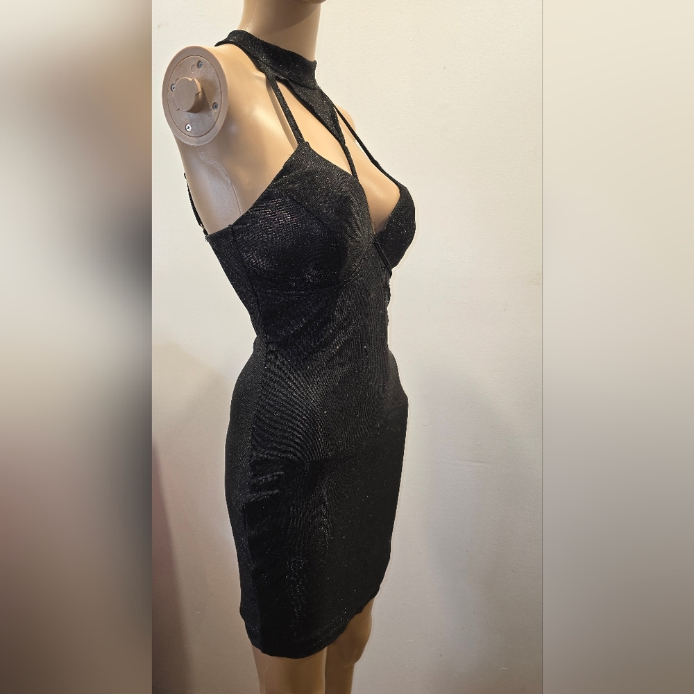 Galaxy Black Sparkle Strappy Bodycon Dress - Small